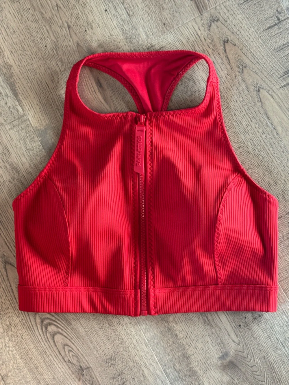 Fabletics Red Zip Front Ribbed Swim Top Racerback Small - Picture 4 of 9
